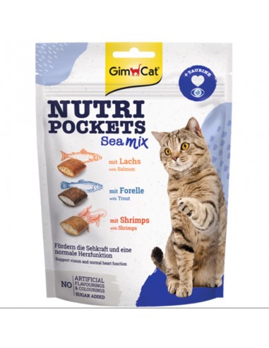 gimborn gimcat snack cat nutripockets sea mix 150gr con salmone, trota e gamberetti 02.419374