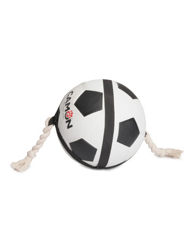 CAM AD0541 GIOCO CANE PALLA CALCIO BIANCA GOMMA MANIGLIA CORDA 22CM