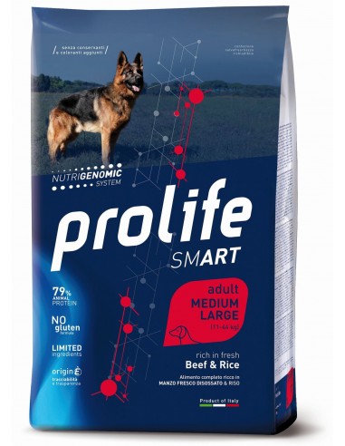 prolife dog smart adult medium large 12kg beef&rice
