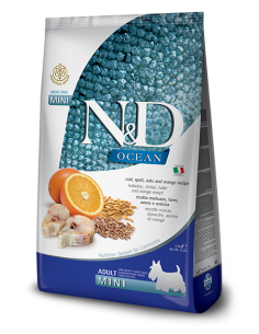 farmina dog 2,5kg n&d ocean adult mini merluzzo, farro, avena e arancia