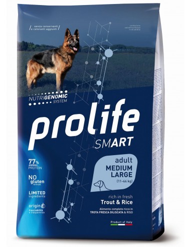 prolife dog smart adult medium-large 12kg trout&rice