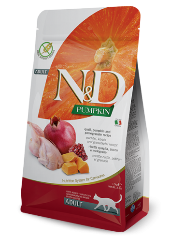 farmina cat 300gr n&d pumpkin adult quaglia zucca e melograno recipe grain free