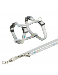tx15340 dog set cuccioli pettorina + guinzaglio in tessuto tecnico grigio con motivi